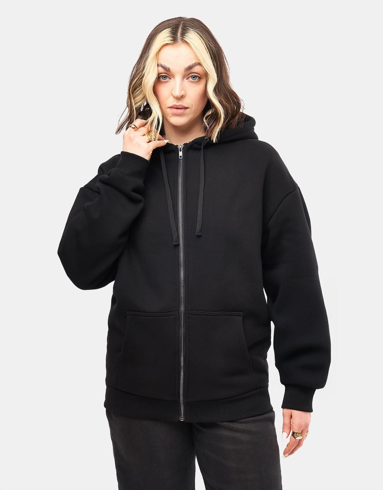 Route One Heavyweight Zip Hoodie (400gsm) - Black - Image 8