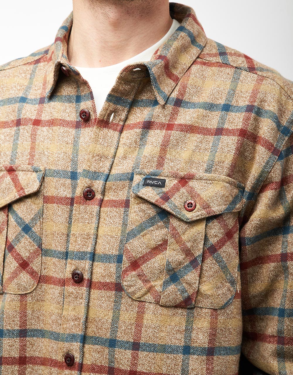RVCA Hughes Flannel L/S Shirt - Bombay Brown - Image 4