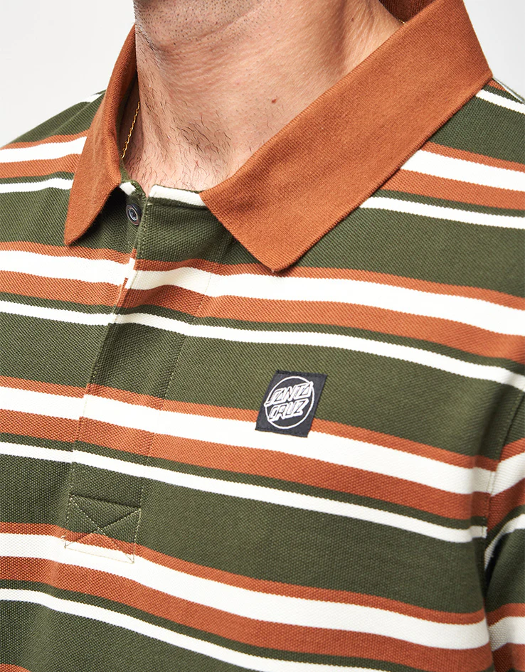 Santa Cruz Cera L/S Polo Shirt - Dark Moss Stripe - Image 4