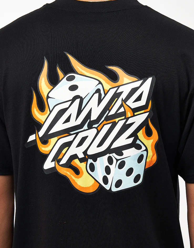 Santa Cruz Flaming Dice Dot Chest T-Shirt - Black - Image 2