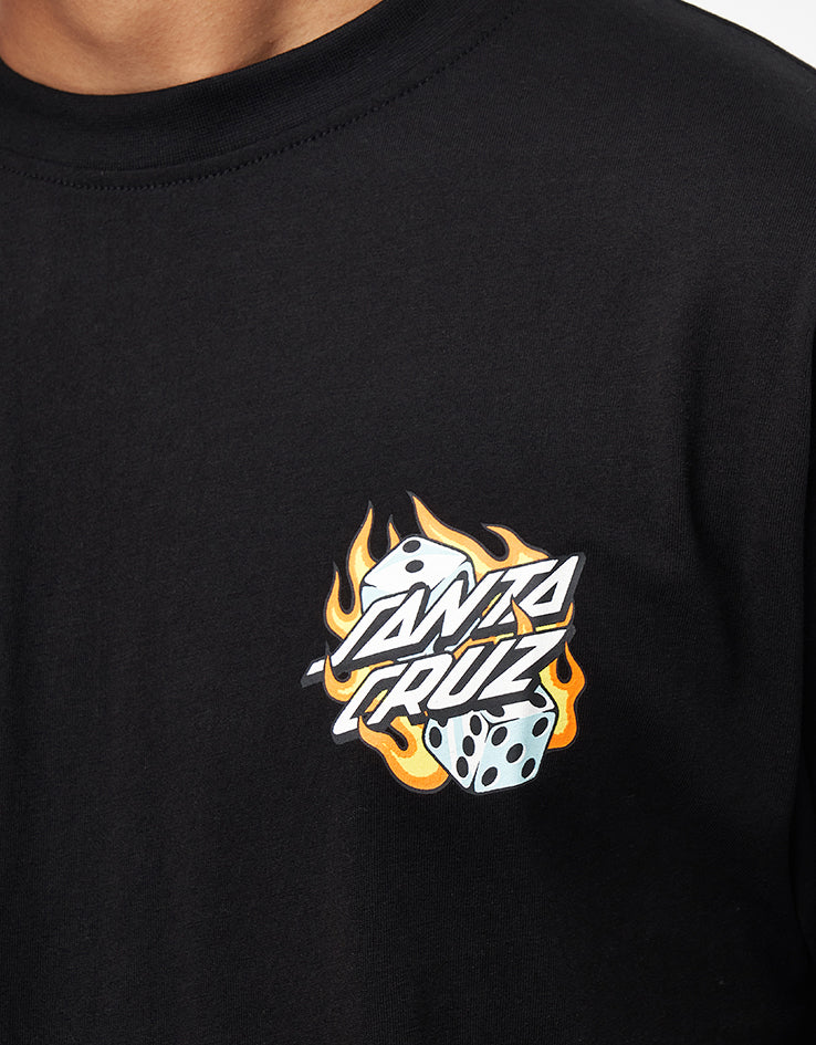 Santa Cruz Flaming Dice Dot Chest T-Shirt - Black - Image 3
