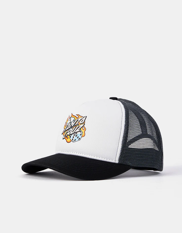 Santa Cruz Flaming Dice Dot Mesh Snapback Cap - White/Grey
