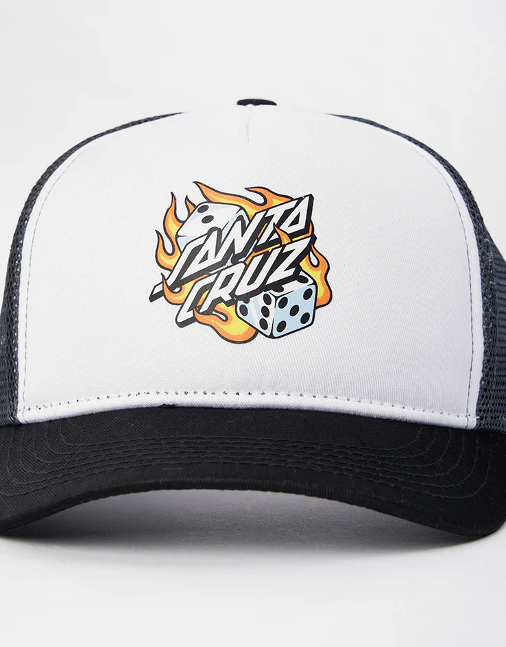 Santa Cruz Flaming Dice Dot Mesh Snapback Cap - White/Grey - Image 2