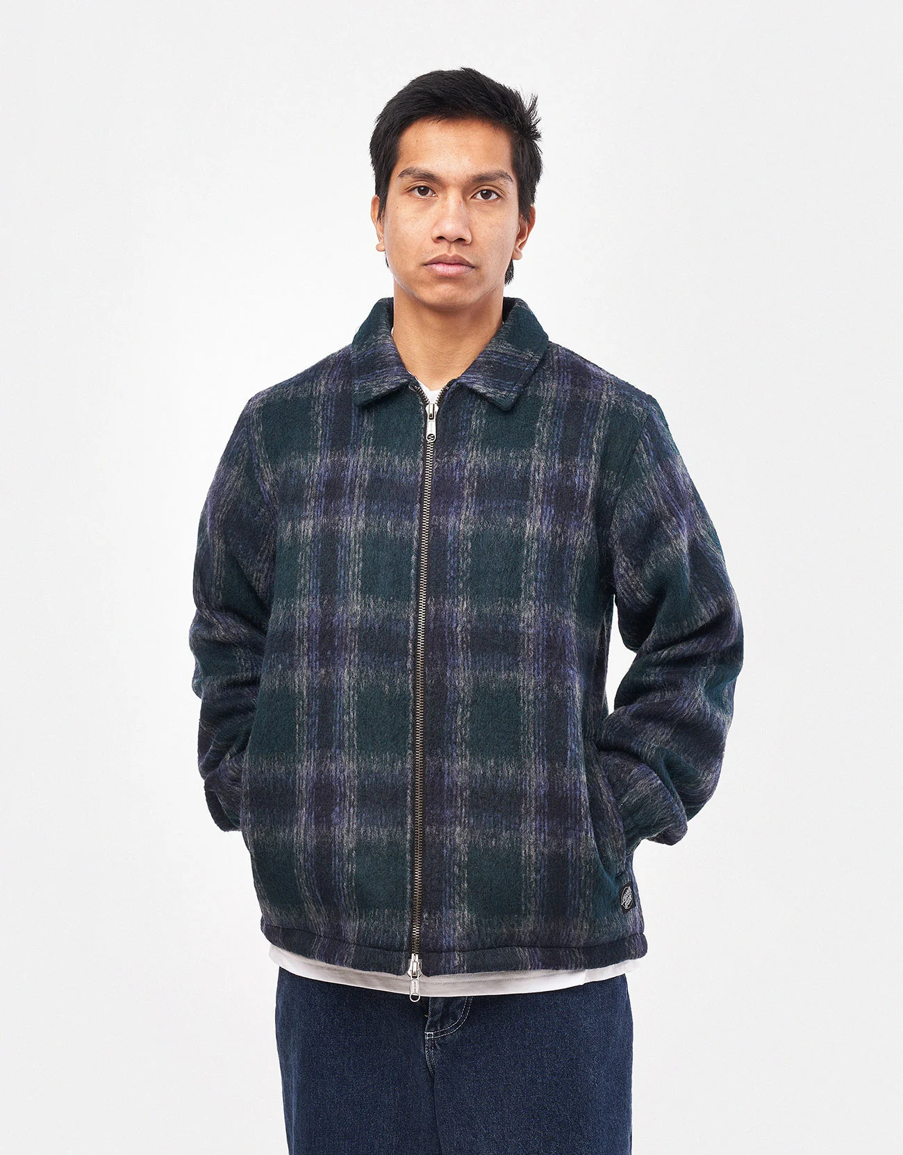 Santa Cruz Hideout Jacket - Navy/Blue/Grey Check - Image 6