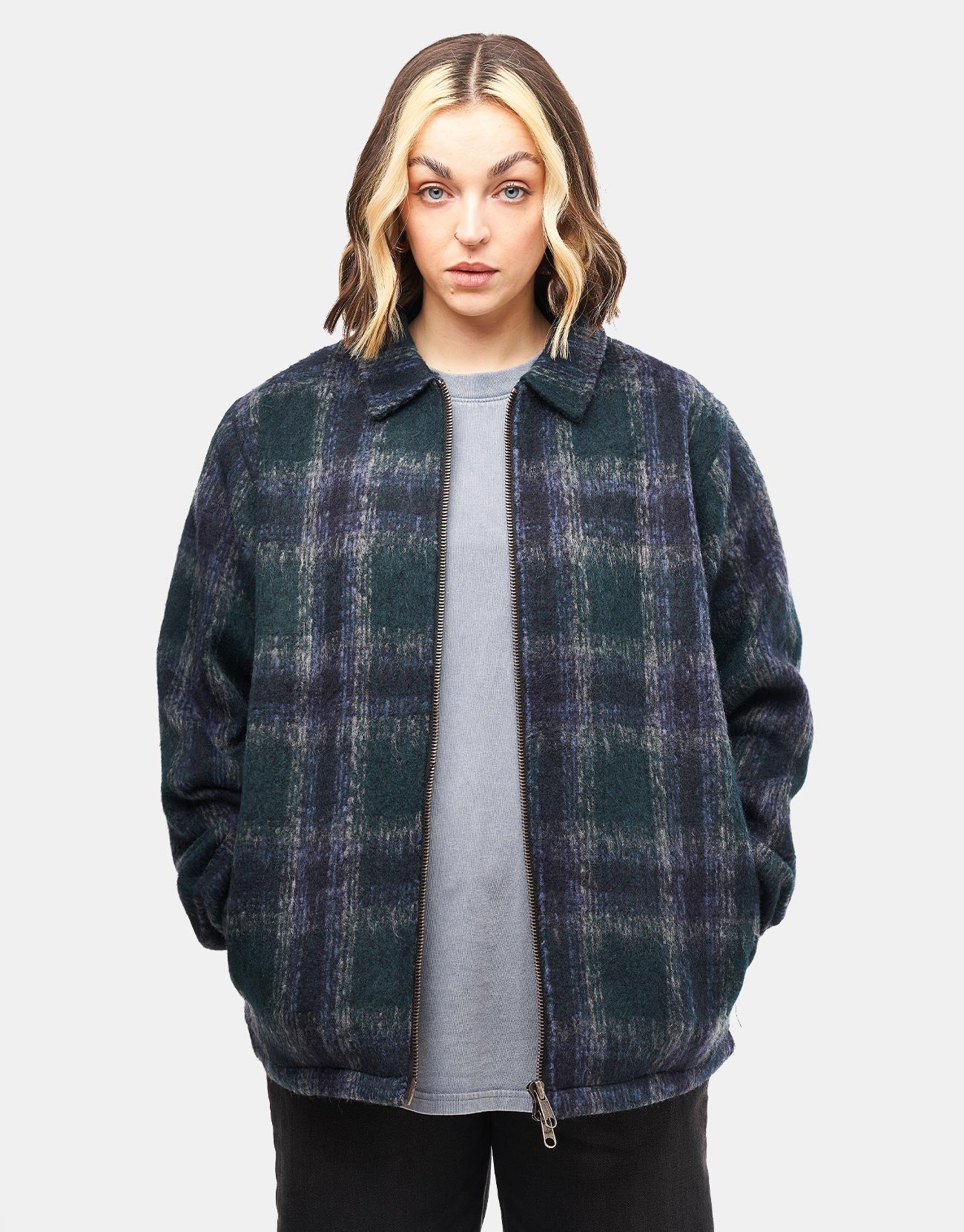 Santa Cruz Hideout Jacket - Navy/Blue/Grey Check - Image 7