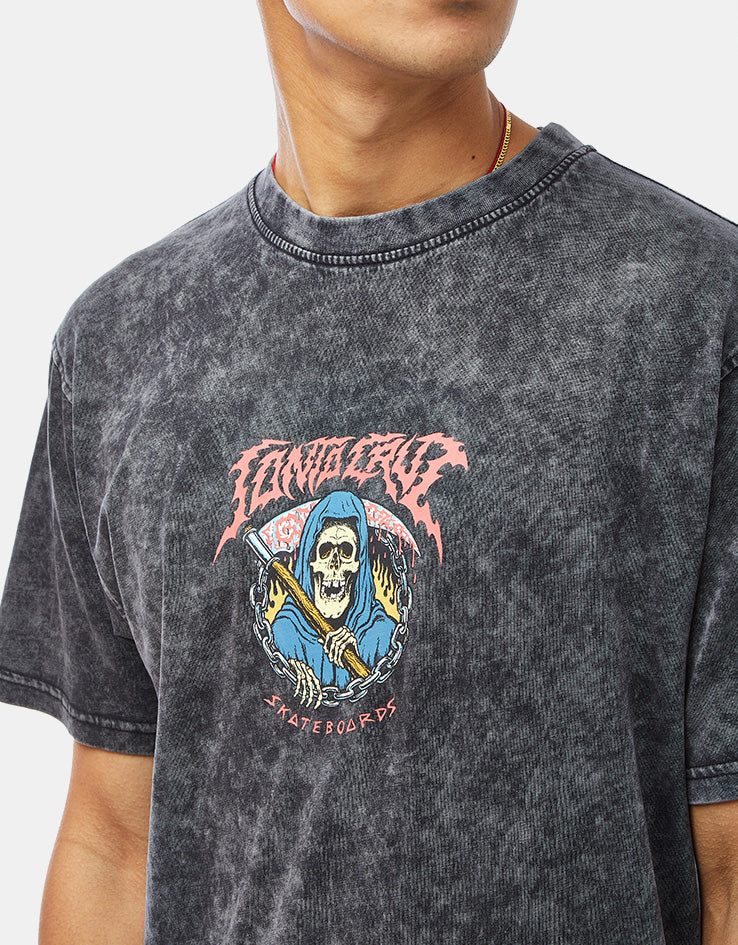 Santa Cruz Out Of Time Front T-Shirt - Black Acid Wash - Image 3