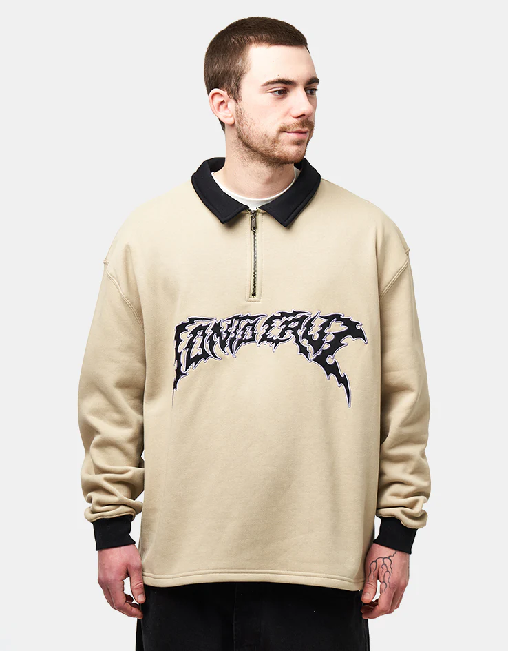 Santa Cruz Out Of Time Strip 1/4 Zip Crew - Stone Grey