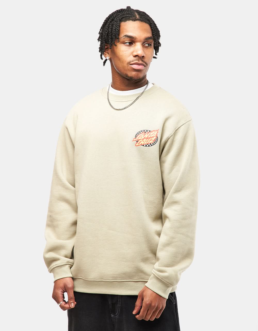 Santa Cruz Oval Check Flame Crew - Stone Grey - Image 2