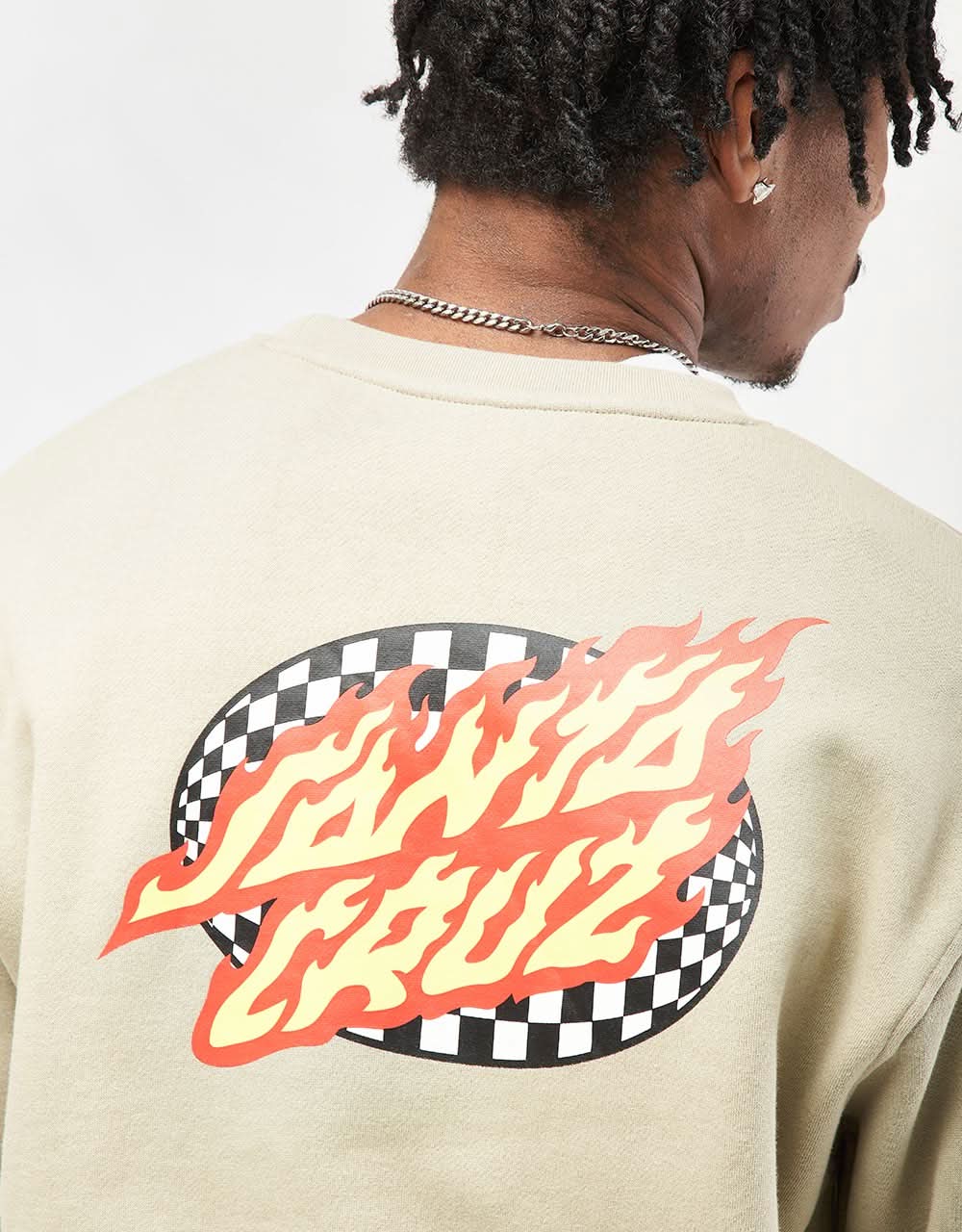 Santa Cruz Oval Check Flame Crew - Stone Grey - Image 3