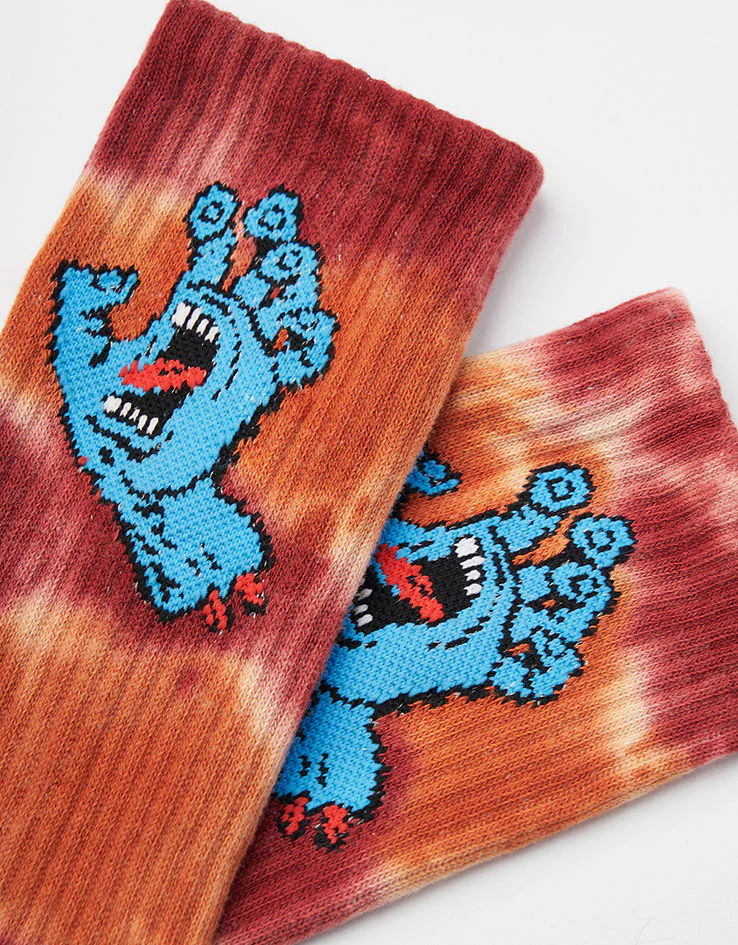 Santa Cruz Screaming Hand Tie Dye Crew Socks - Blonde Wood Tie Dye - Image 3