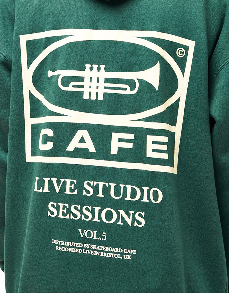 Skateboard Cafe 45 Pullover Hoodie - Forest Green/Cream - Image 3