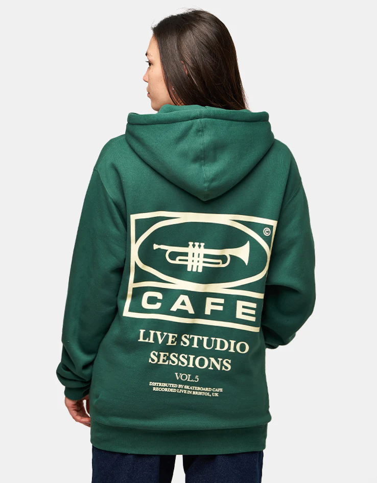 Skateboard Cafe 45 Pullover Hoodie - Forest Green/Cream - Image 5