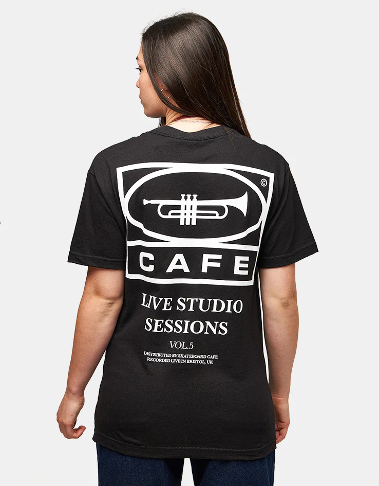 Skateboard Cafe 45 T-Shirt - Black/White - Image 5
