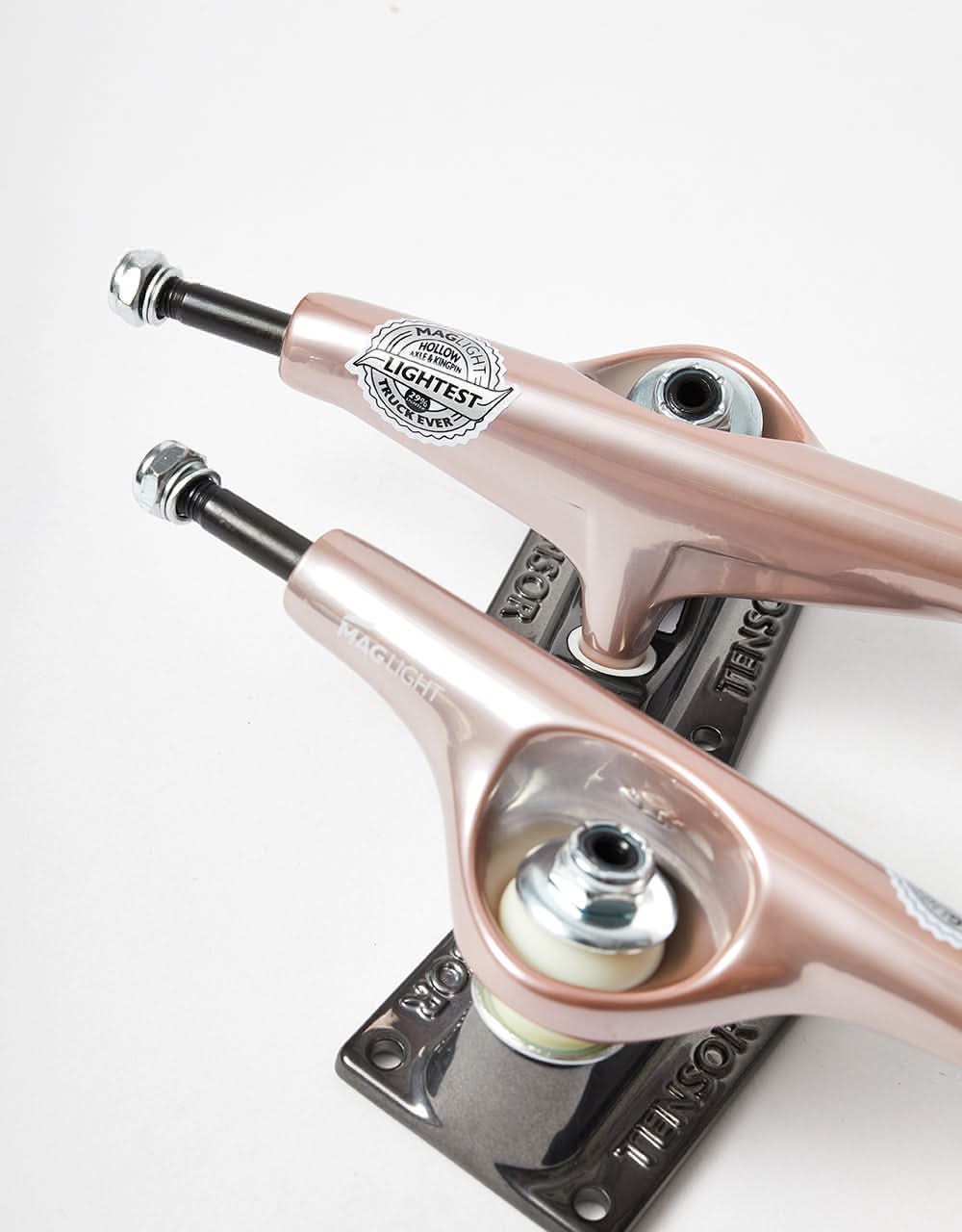 Tensor Mag Light Glossy 5.25 Skateboard Trucks - Rose Gold/Gunmetal - Image 4