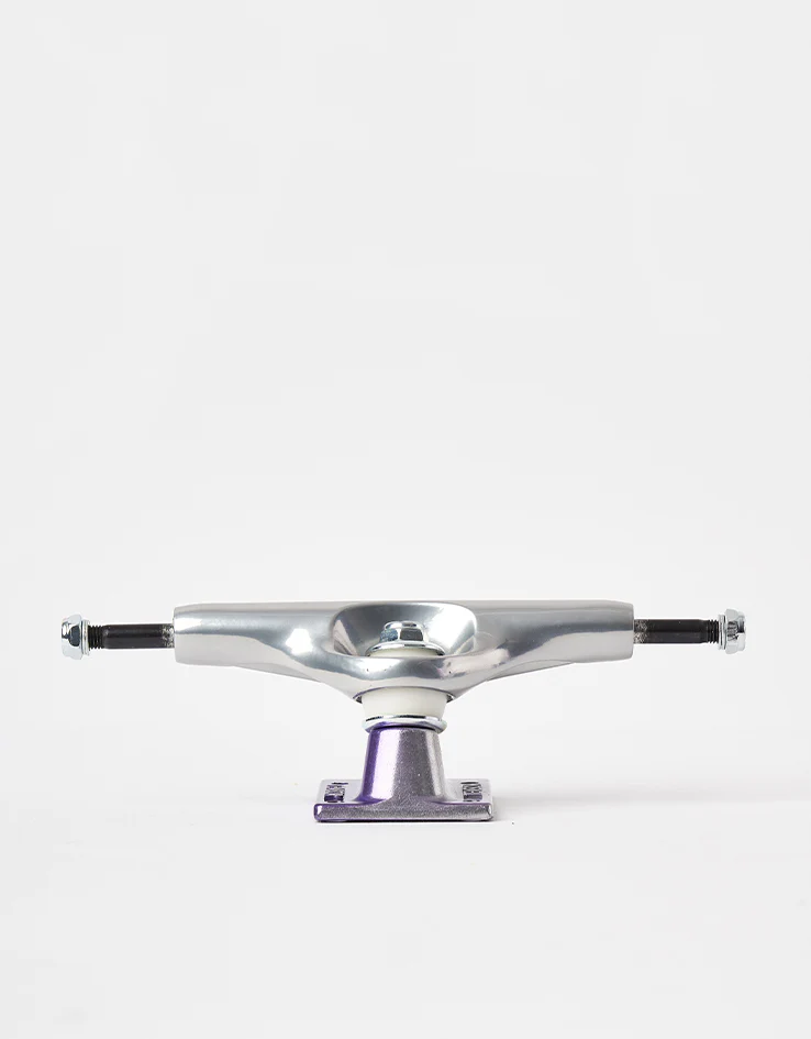Tensor Stencil Mirror Alum Skateboard Trucks - Raw/Purple Fade (Pair) - Image 2