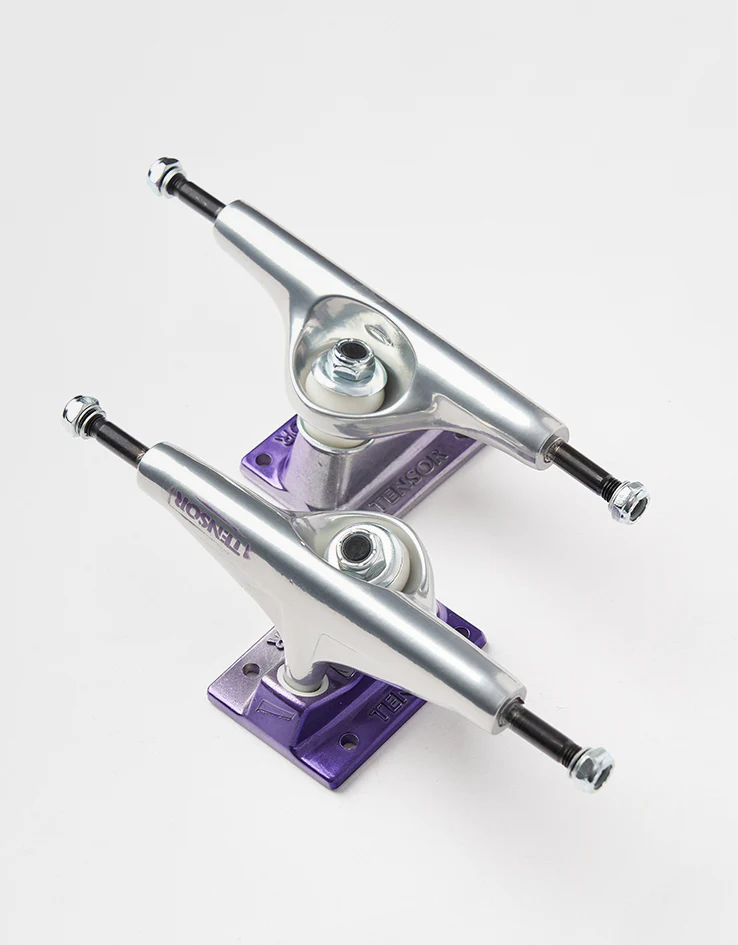Tensor Stencil Mirror Alum Skateboard Trucks - Raw/Purple Fade (Pair) - Image 3