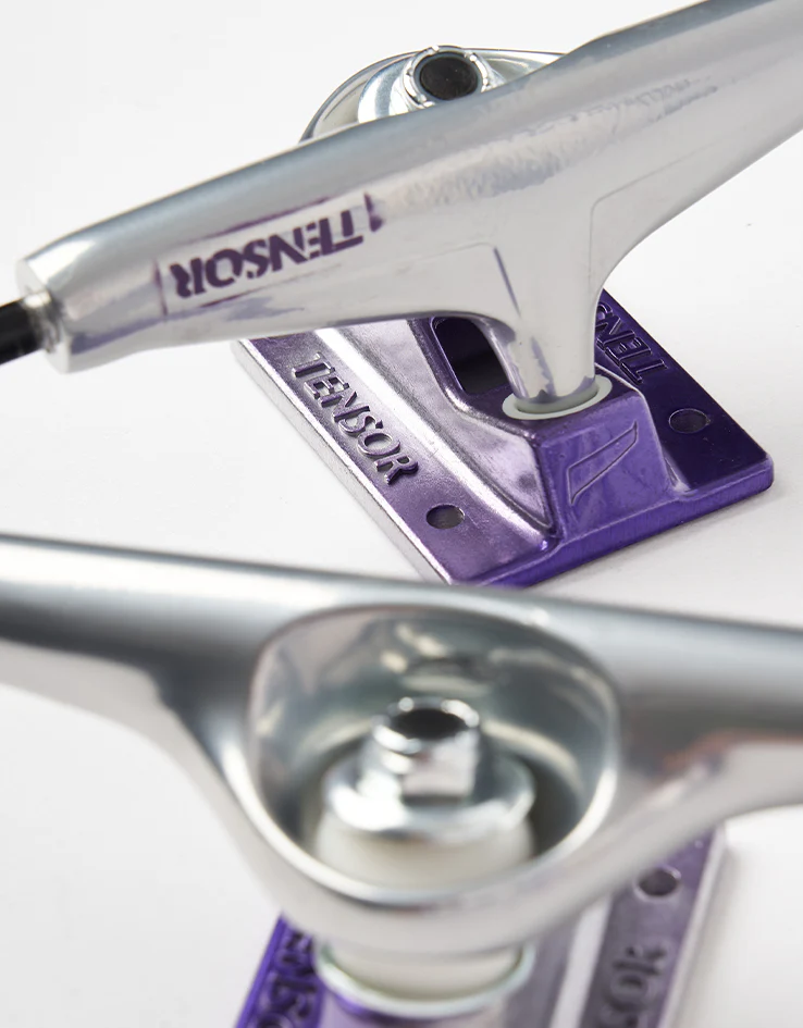 Tensor Stencil Mirror Alum Skateboard Trucks - Raw/Purple Fade (Pair) - Image 5