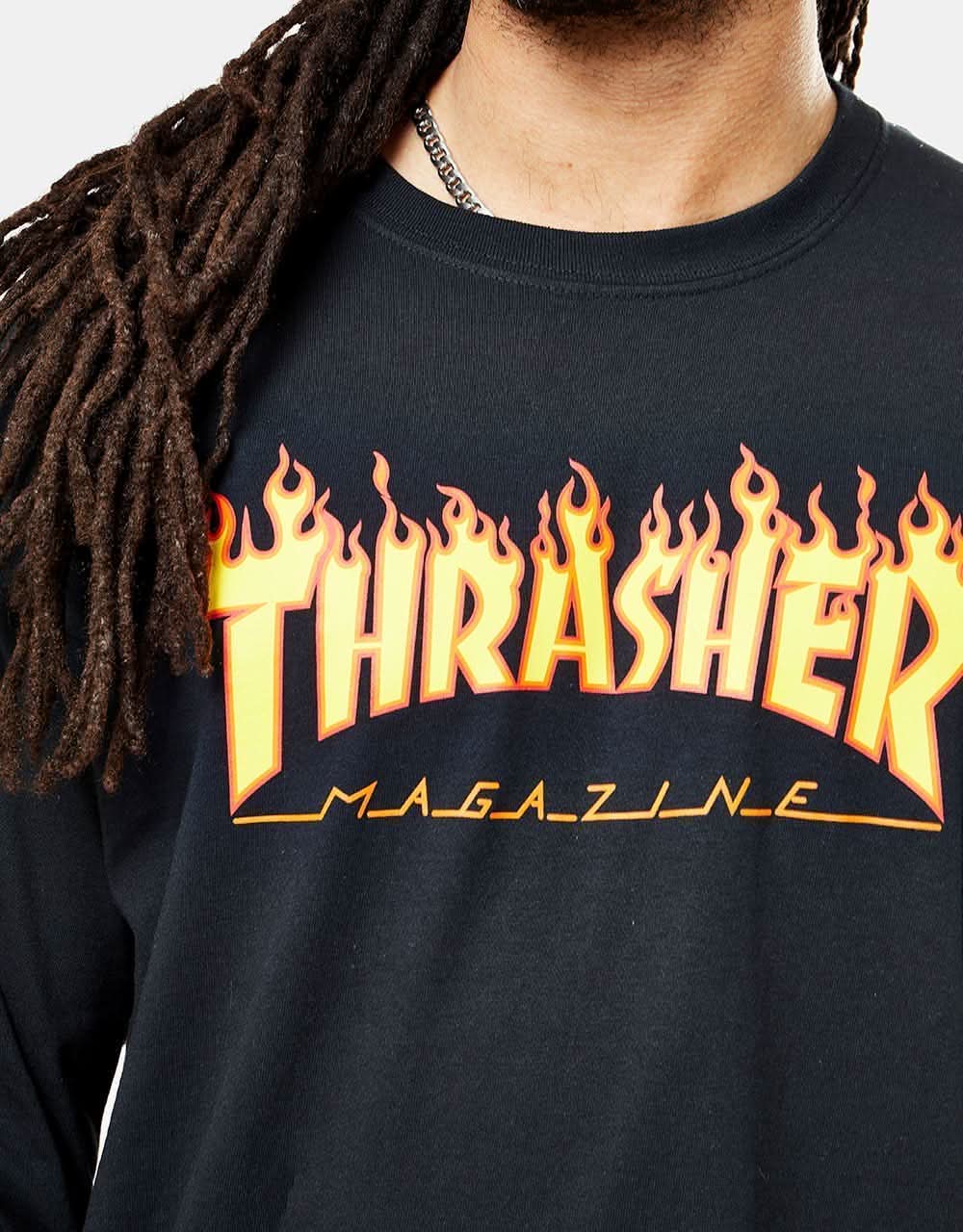 Thrasher Flame Logo L/S T-Shirt - Black - Image 2