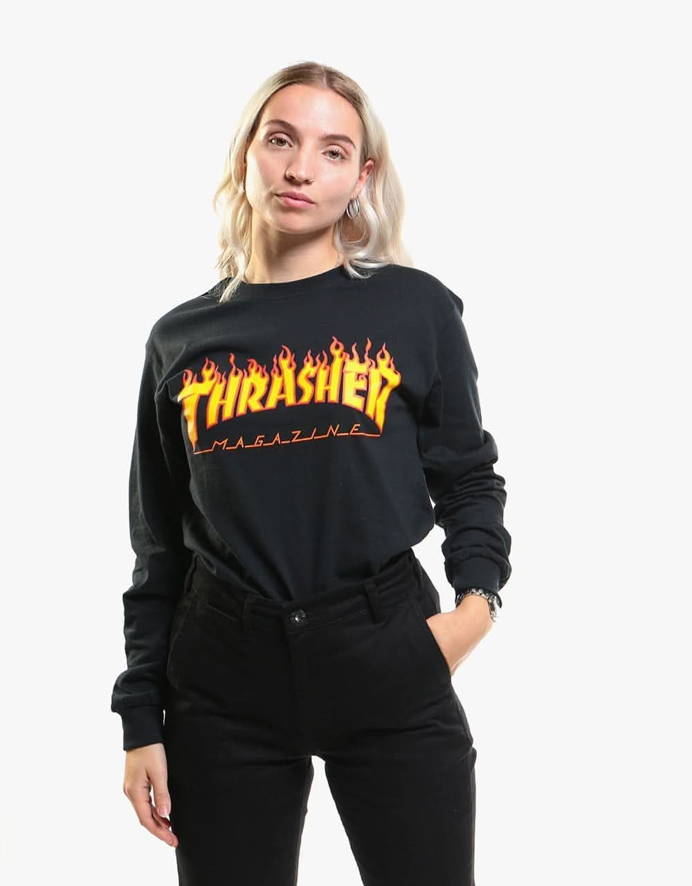 Thrasher Flame Logo L/S T-Shirt - Black - Image 4