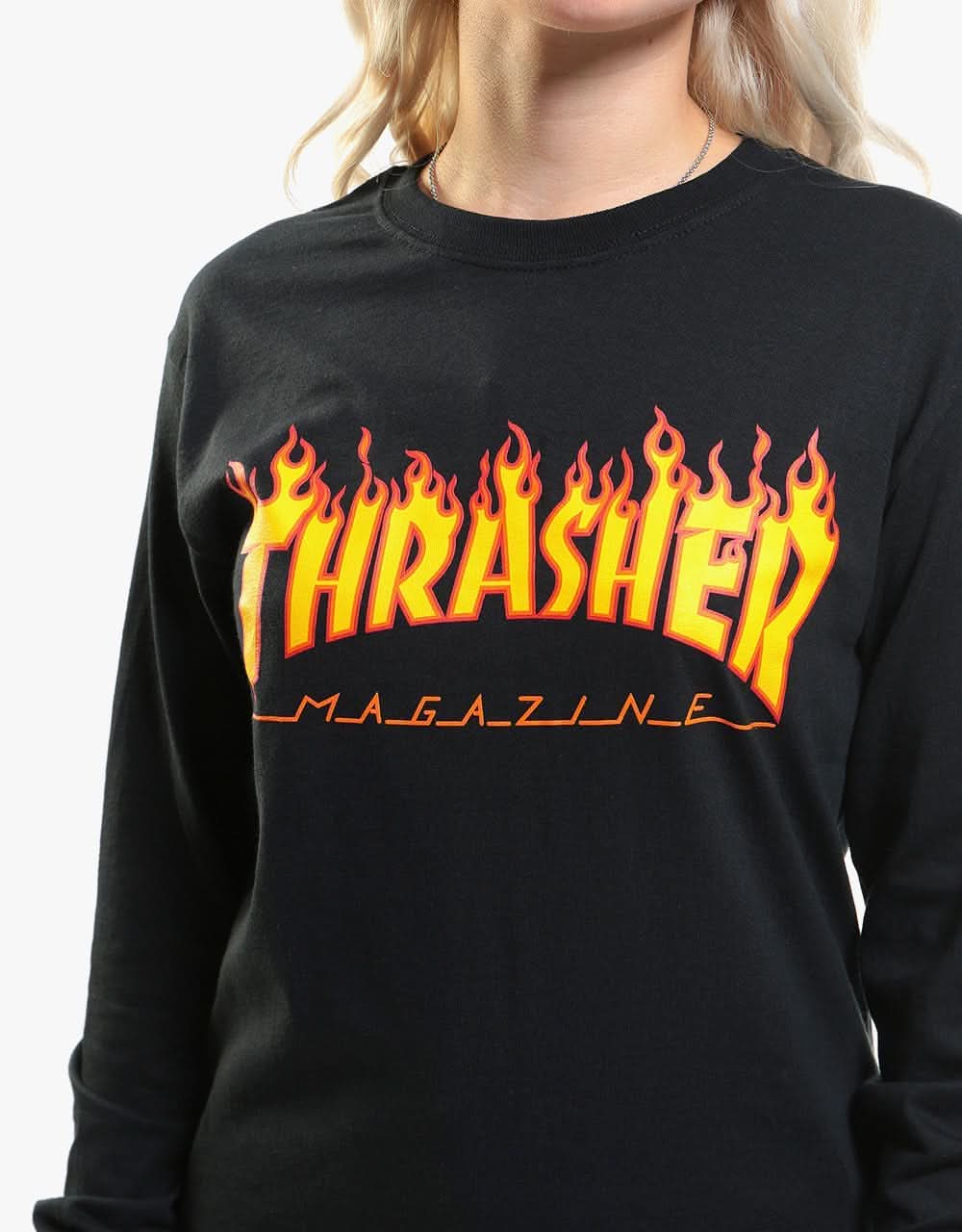 Thrasher Flame Logo L/S T-Shirt - Black - Image 5