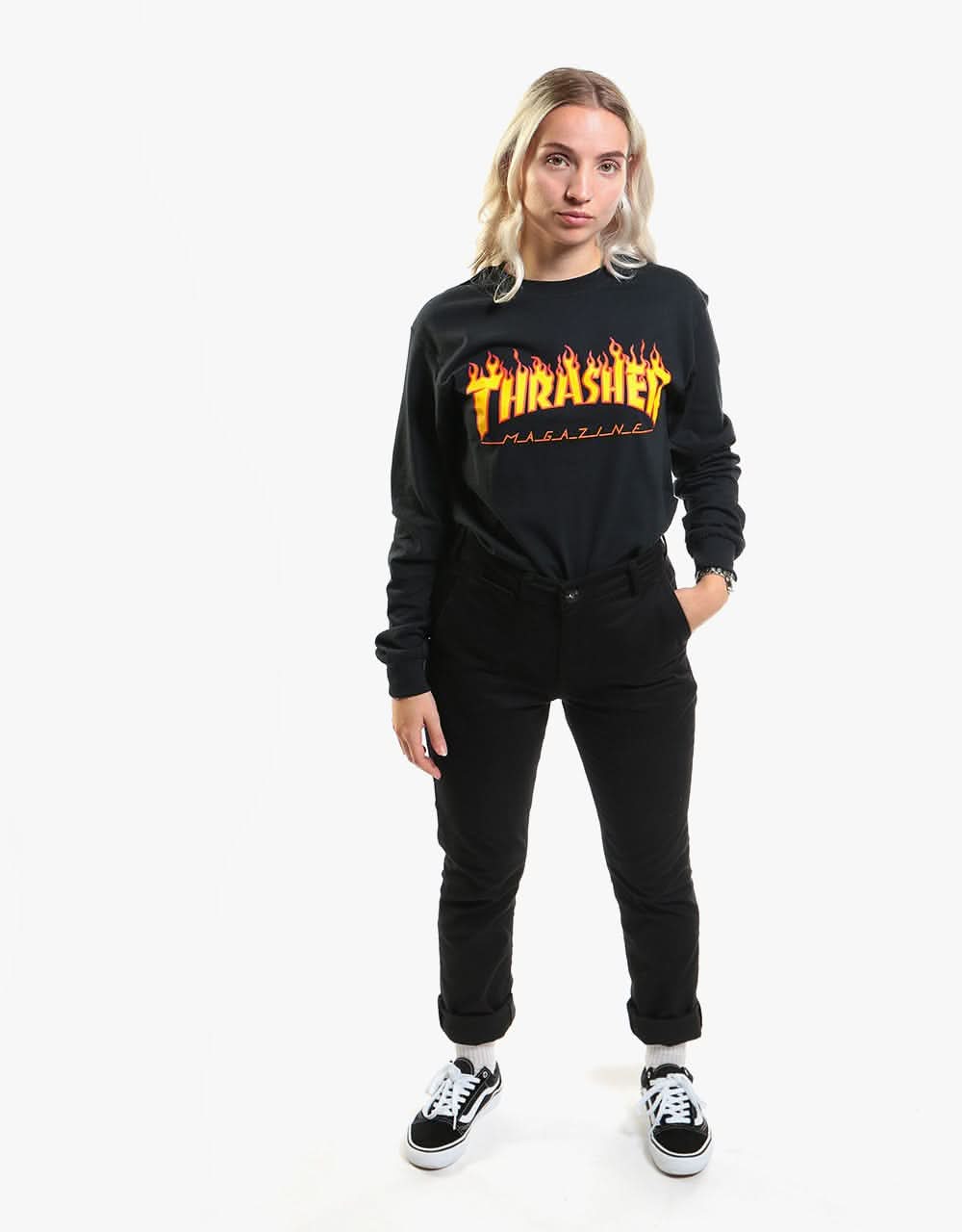 Thrasher Flame Logo L/S T-Shirt - Black - Image 7