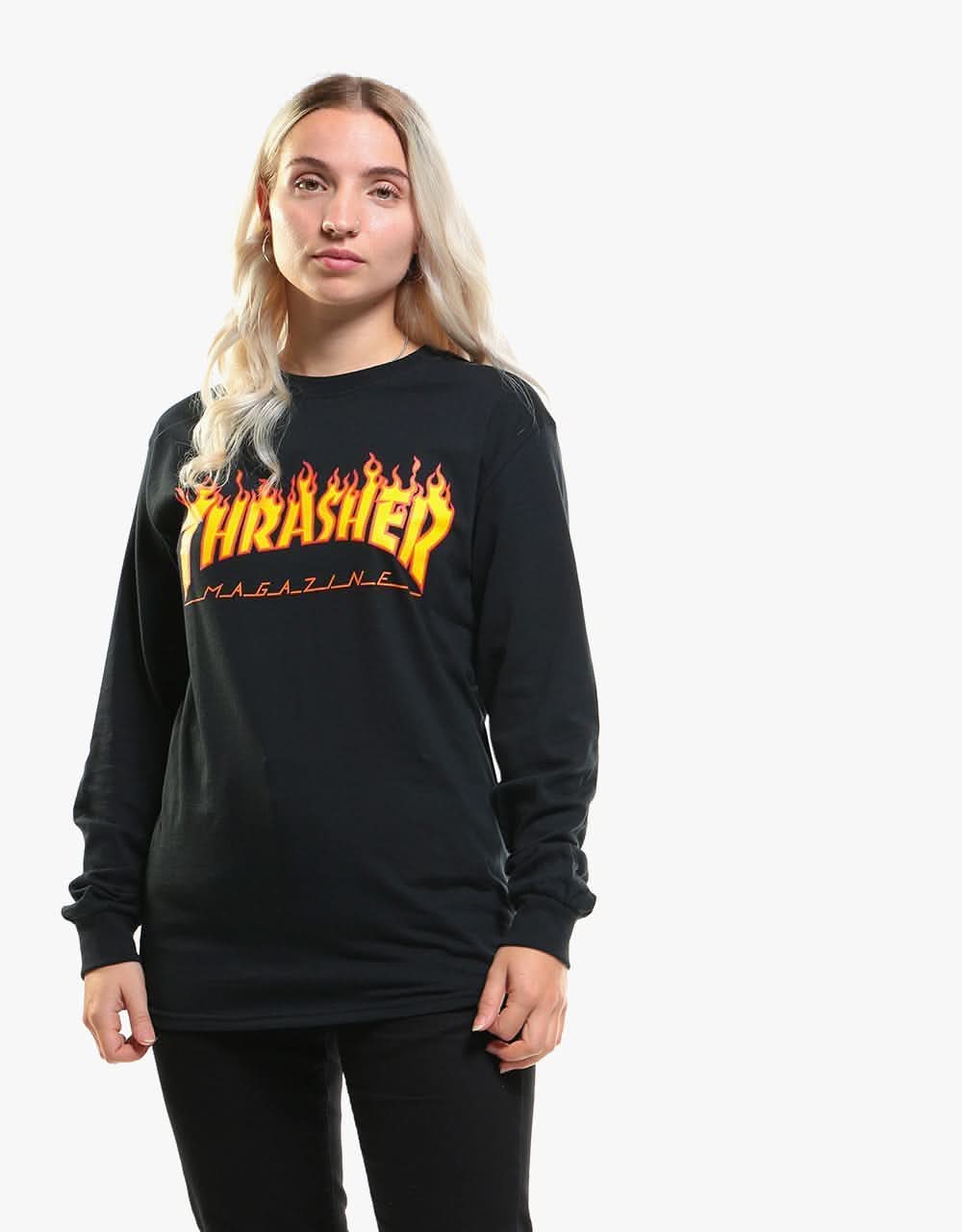 Thrasher Flame Logo L/S T-Shirt - Black - Image 8