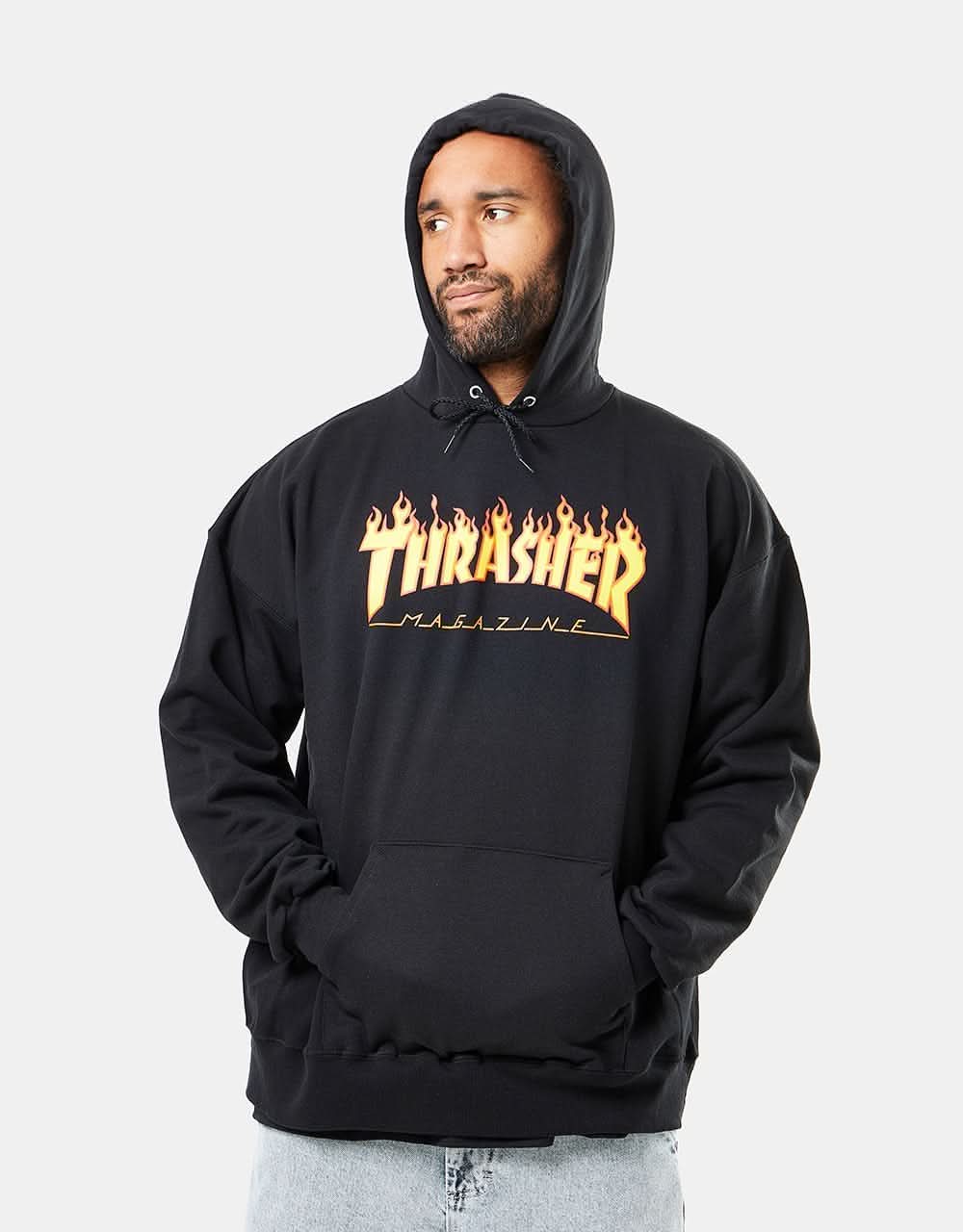 Thrasher Flame Logo Pullover Hoodie - Black - Image 5