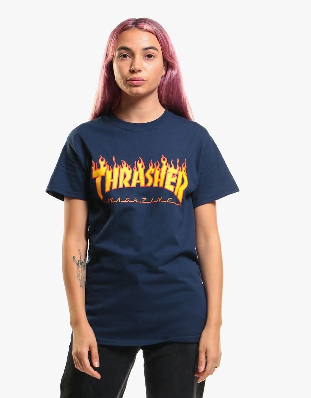 Thrasher Flame Logo T-Shirt - Navy - Image 4