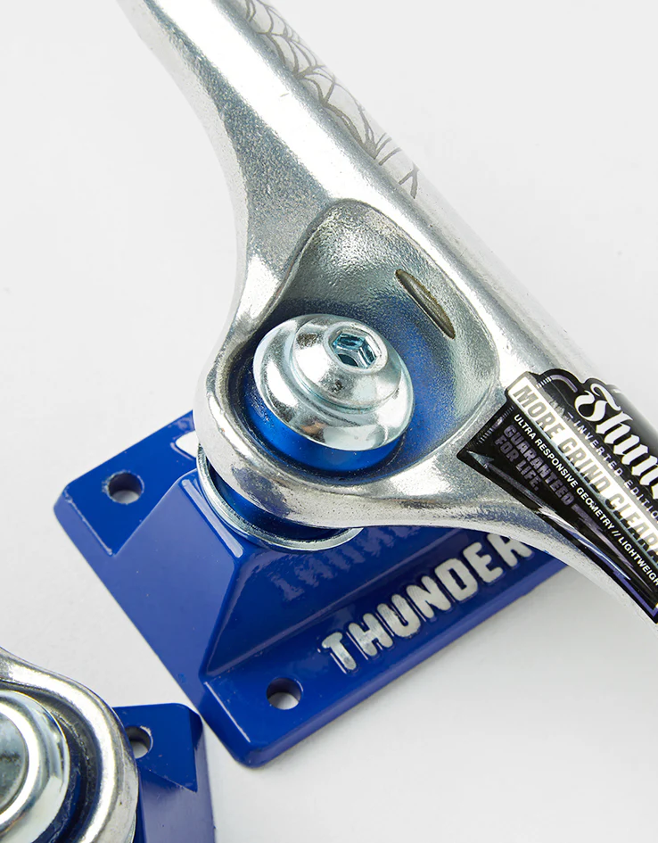 Thunder Campos Menace Pro Inverted Skateboard Trucks - Polished/Blue (Pair) - Image 5