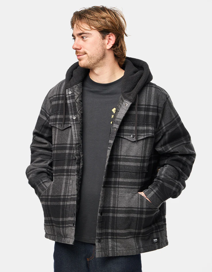 Vans Piedmont Hooded Plaid Shacket - Black/Asphalt Heather - Image 3