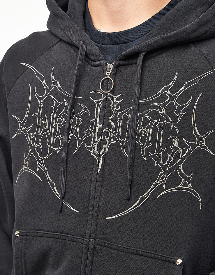 Welcome Grapple Cropped Pigment-Dyed Zip Hoodie - Black (Metal Studs) - Image 4
