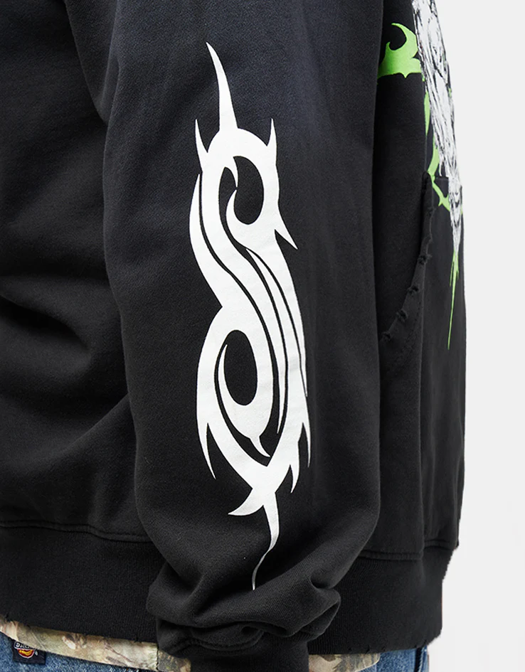 Welcome x Slipknot Ravenous Distressed Sun Fade Pullover Hoodie - Black Fade - Image 7