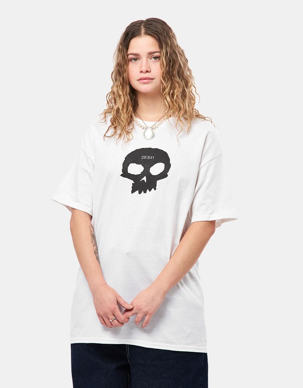 Zero Single Skull T-Shirt - White/Black - Image 4